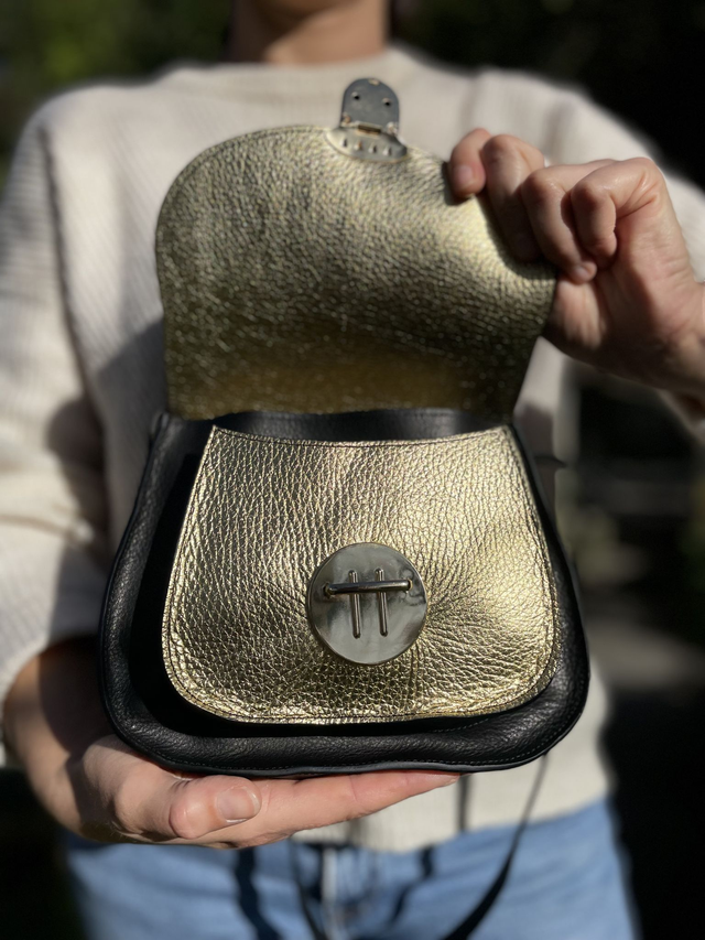 Baroudeuse Cuir Noir et Doré