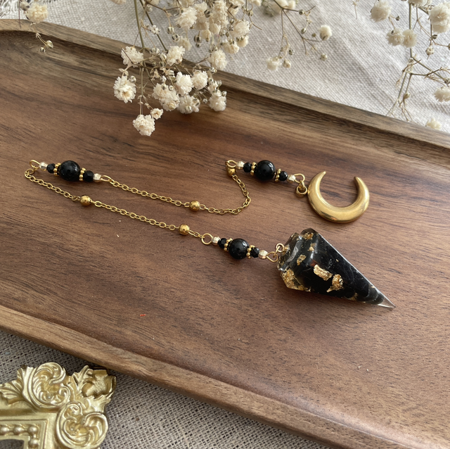Pendule divinatoire obsidienne, modèle lune