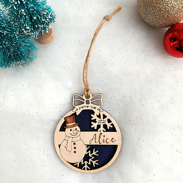 Boule de Noël personnalisée "Premier Noël" - Bonhomme de neige