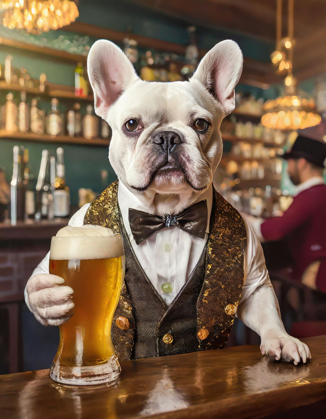 Frenchie at the Bar Framed Canvas