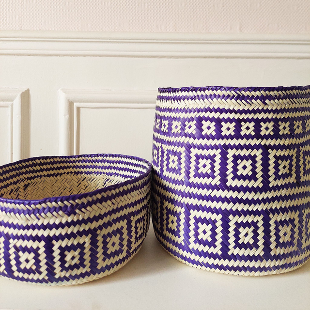 Panier artisanal - Taille S - Naturel &amp; Violet