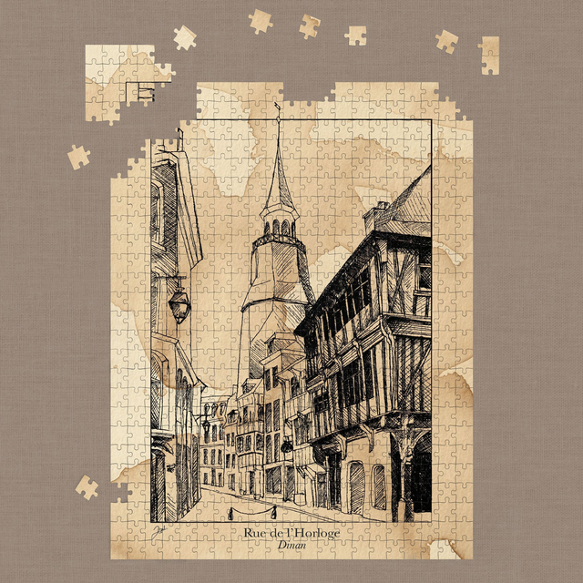 Puzzle 500 pièces - Café - Dinan, Rue de l'Horloge