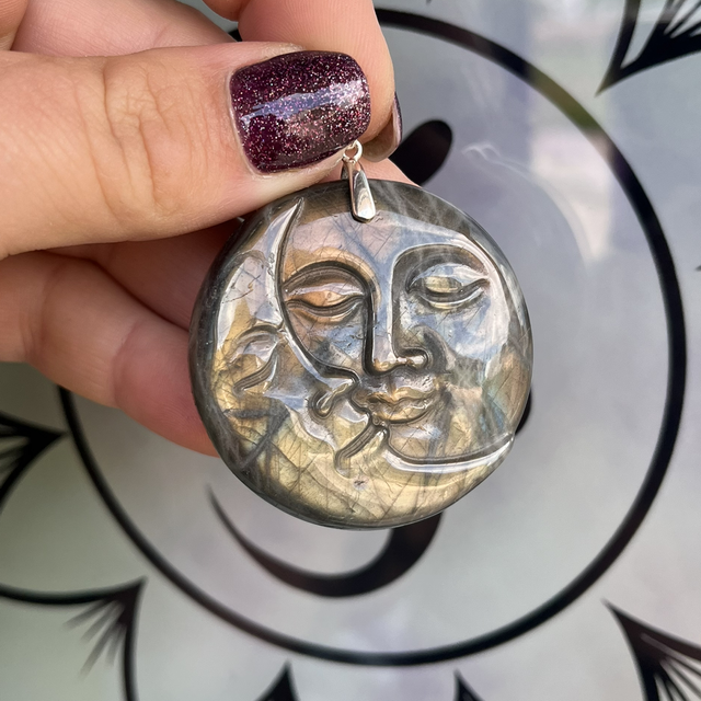 Pendentif en Labradorite Lune et Soleil et bélière argent 