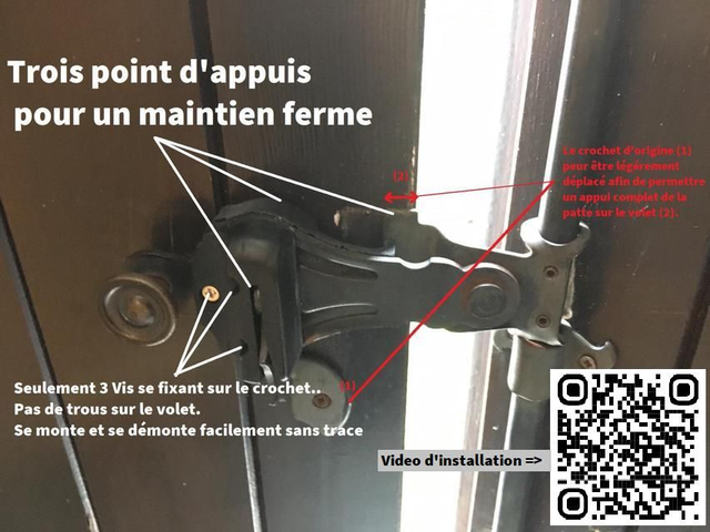 Shutter Hook - Entre-bailleur de volet - Crochet à Crémaillière - Crochet de contrevent