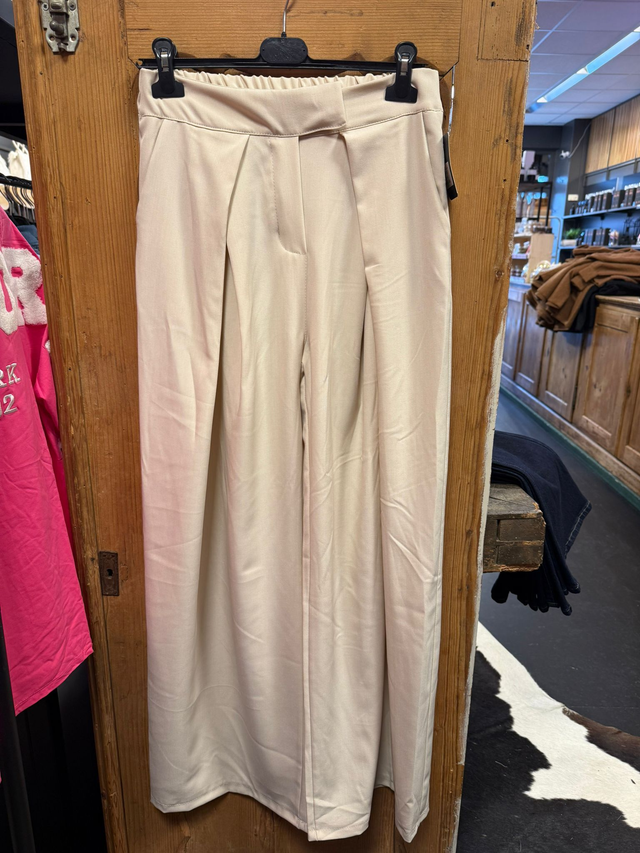 Wide leg pantalon met plooi - zand