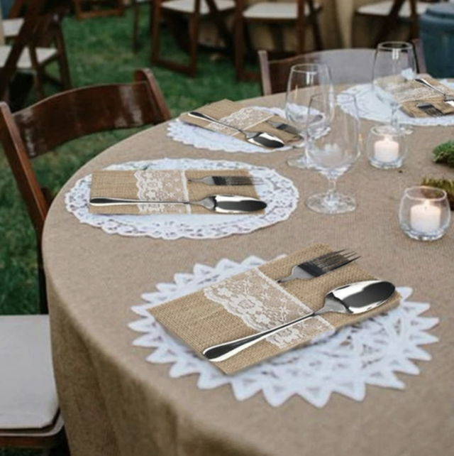 Location - pochette à couverts en toile de jute