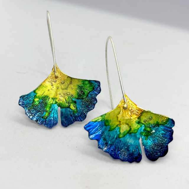 Colourful ginkgo leaf earrings