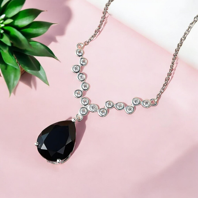 Beautiful Black Spinel & Natural Cambodian Zircons Necklace.