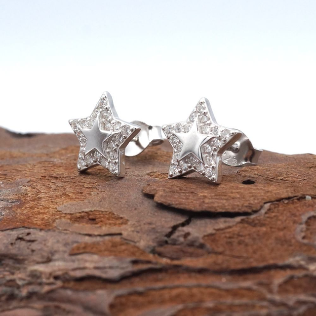 Sterling Silver Cubic Zirconia Star Earrings