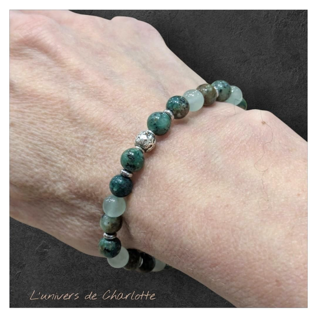 Bracelet "Turquoise africaine & Fluorite" 6mm BR-128