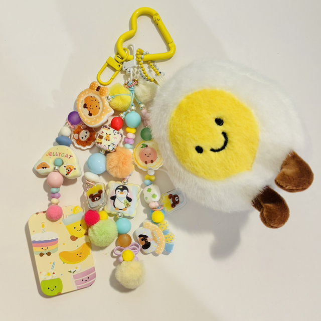 Cute Egg Character plush beaded keychain