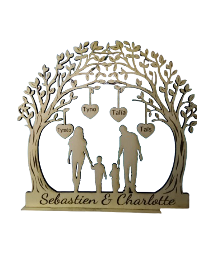 Arche Famille Personnalisée en Bois – Arbre de Vie avec Prénoms – Cadeau Famille, Parents & Enfants – Découpe et Gravure Laser