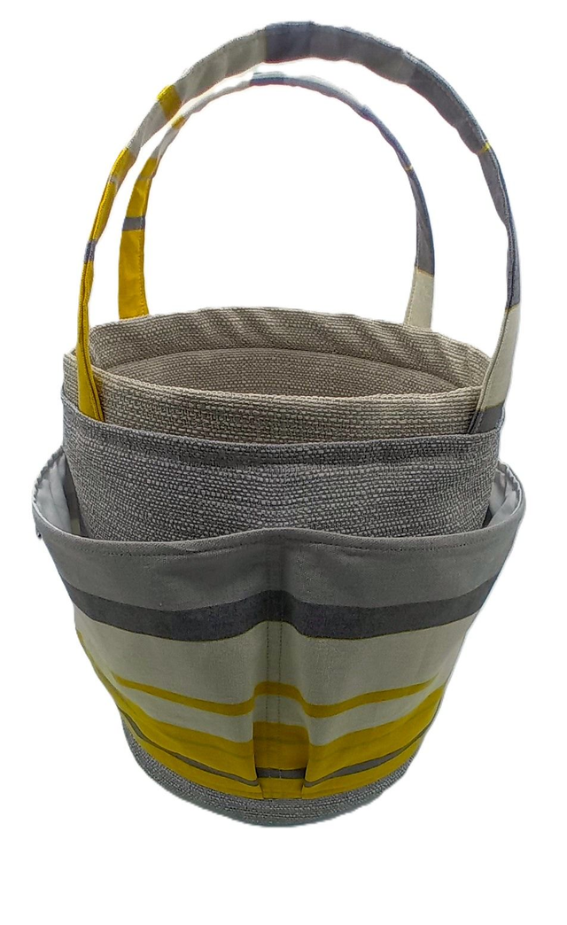 Large Bucket Storage Bag Grey Yellow Stripe Crafters Projects Beauty Products Multipurpose