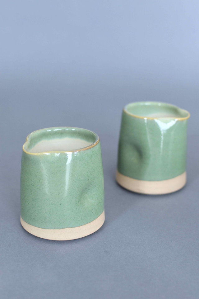 Dimpled Pourer - Green and Creamy White