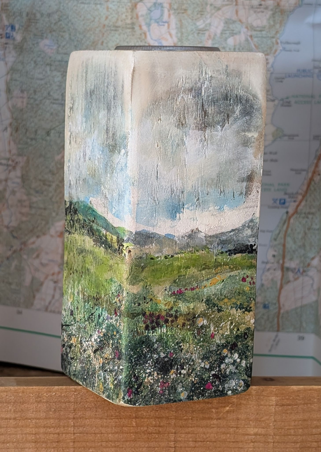 Landscape Painterly all sides - Tealight Holder Reclaimed Wood