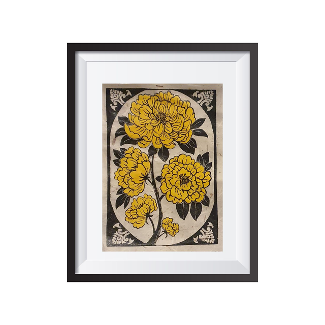  Yellow French Rose linocut printed on Handmade paper