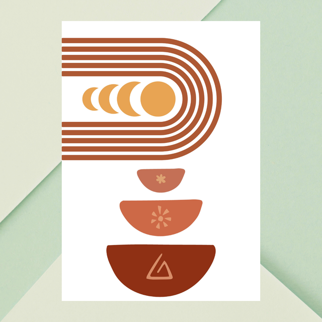 Impressions Murales Géométriques Boho avec Bols et Cycle Lunaire / Boho Bowls Lunar Cycle Geometric Wall Art Prints – Modern Bohemian
