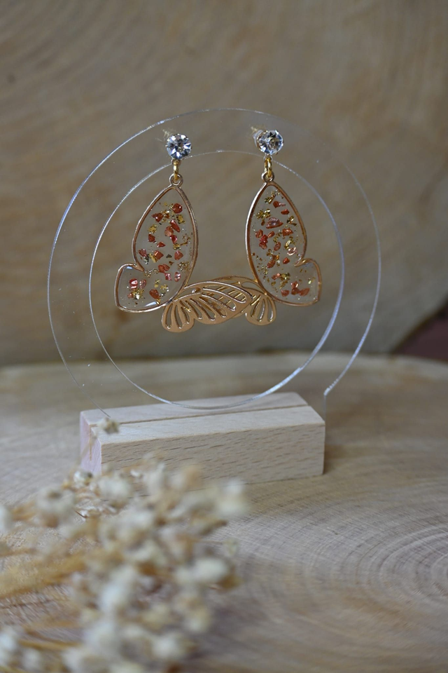 🦋Papill’Or 🦋Boucles d’oreilles en Résine UV - Bronze ✨