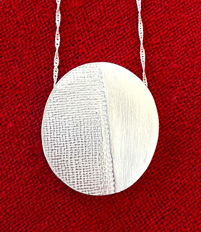 Recycled Sterling Silver Split Texture Oval Pendant