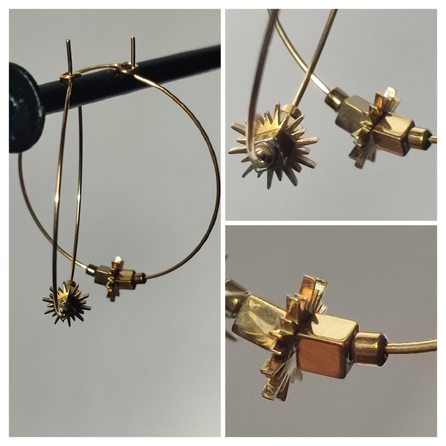 Créoles &quot;soleil&quot; acier inoxydable doré -sans nickel, pièce unique 