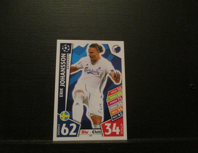 Erik Johansson - UEFA Champions League Match Attax 2017/18 Original Trading Card #294