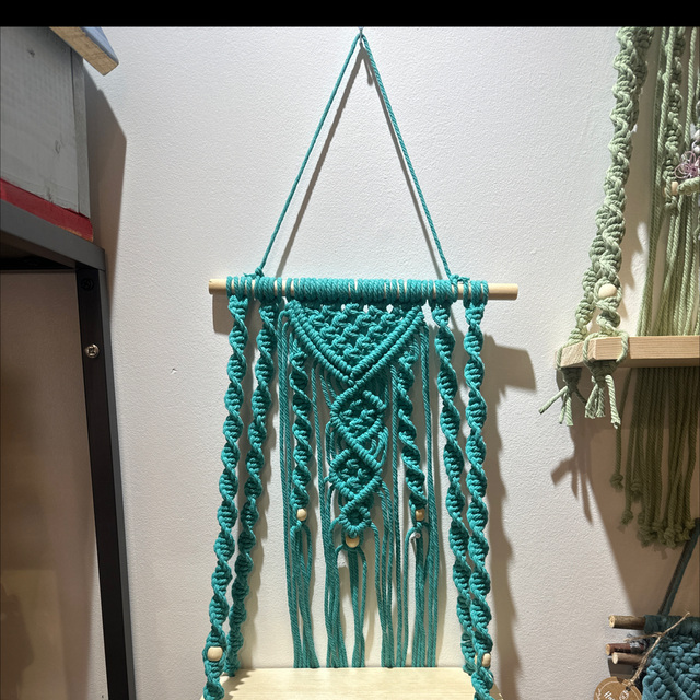 Macrame Teal Shelf Wall Hanger 