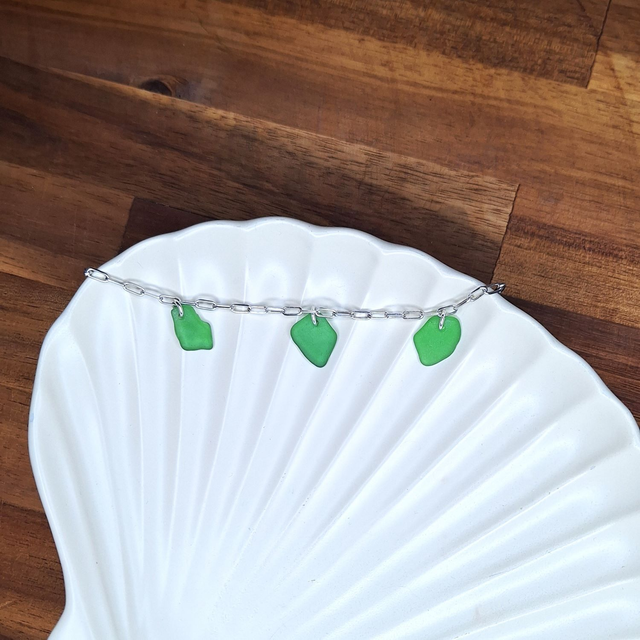 Bocca Vert bouteille - bracelet de plage en argent et verre