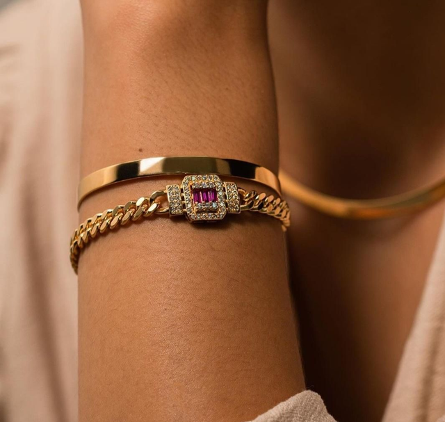 Pulseira Corrente Zircônia Cristal e Rubelita