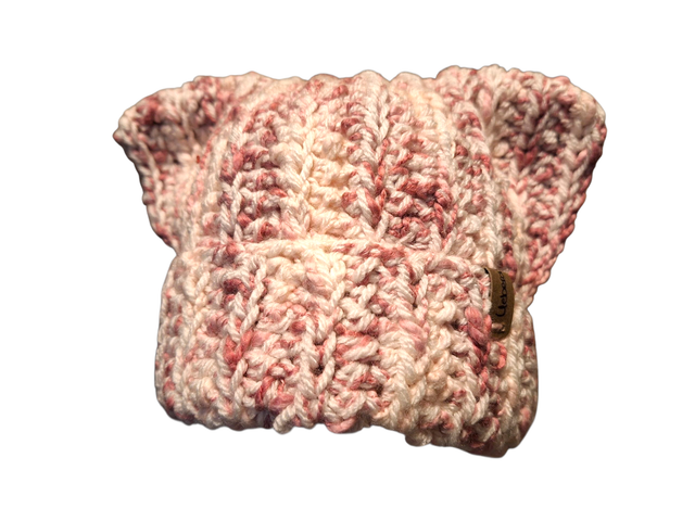 Catbeanie Rosa/Weiß - Gehäkelte Mütze, Katzenmütze, Mütze mit Katzenohren, Unikat, handmade - Einzelstück