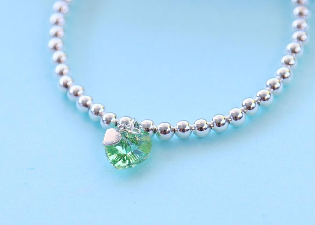 Emerald Green Serenity Crystal Heart Charm Bracelet 