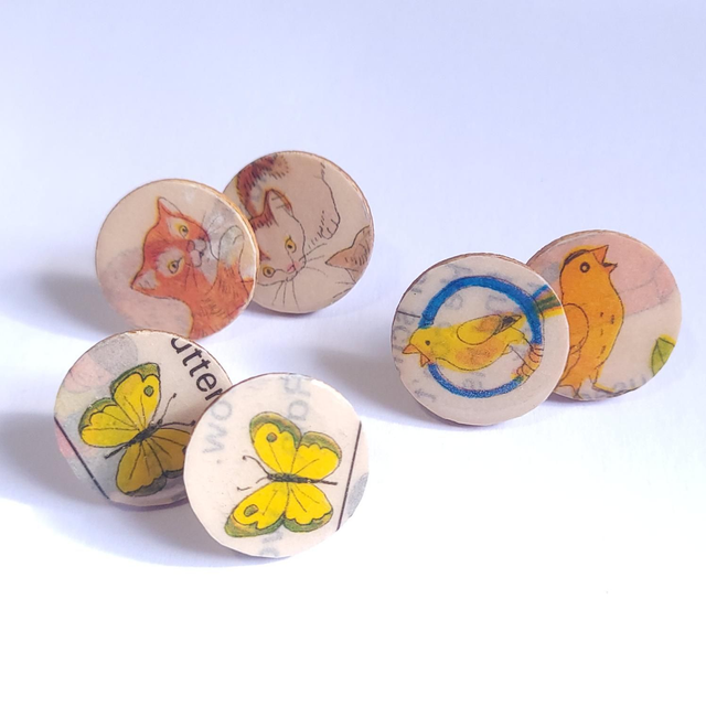 Retro Illustration Stud Earrings - Animals