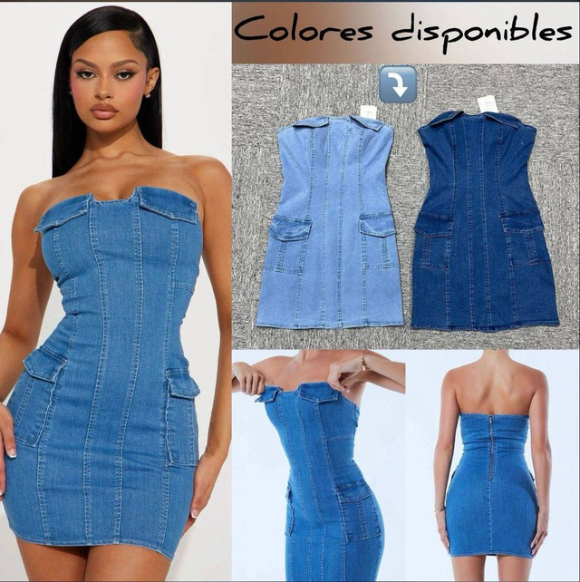 robe en jeans poche sur le devant 