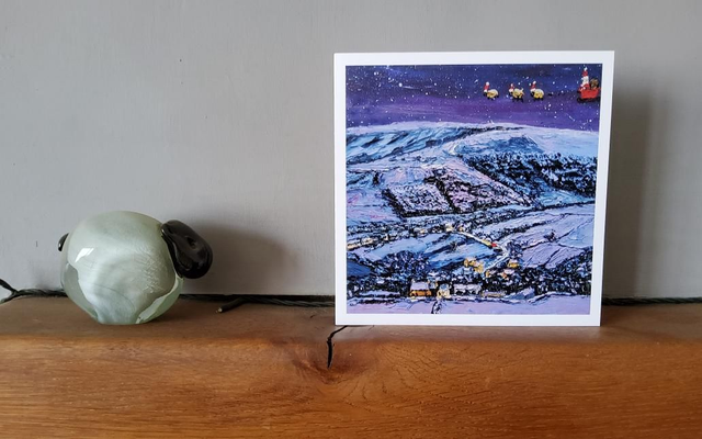 Father Christmas over Chop Gate, Bilsdale. 6x6 Christmas card