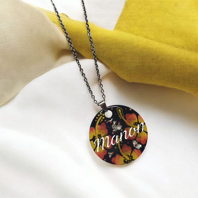 A-🌸 Collier personnalisé prénom dessiné Flora acier inoxydable sur commande 🌸