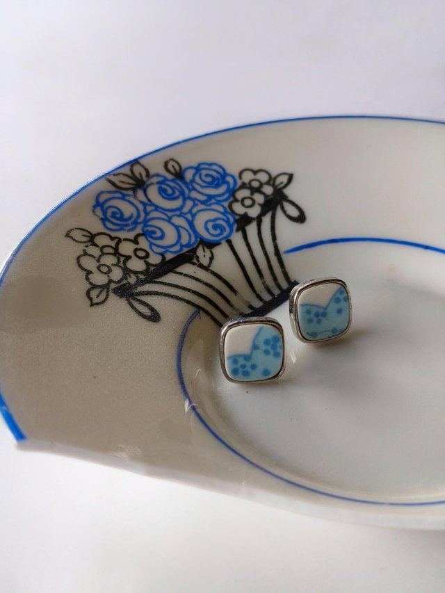 Boucles d&#039;oreilles carrées - faïence - style vintage no.5