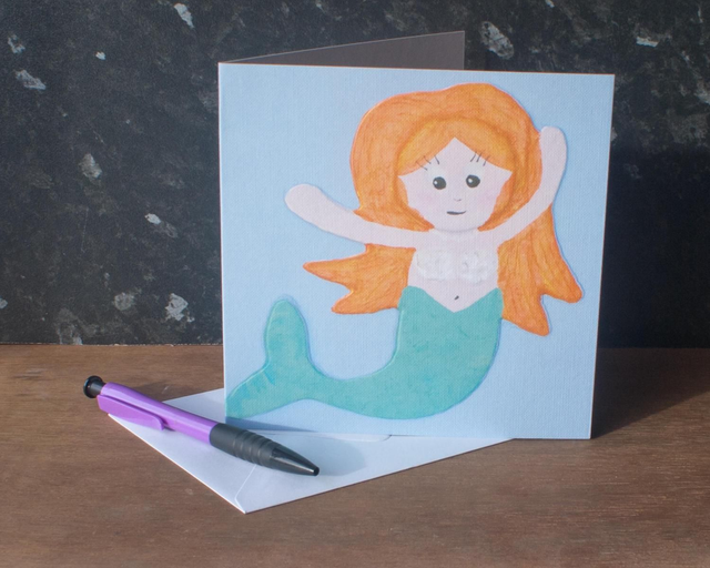 Mermaid Greetings Card/Mounted Print (blank inside)
