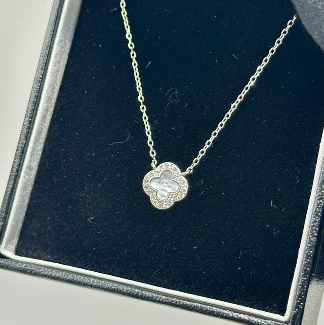 CZ Diamond & MOP Clover Necklace