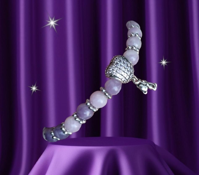 Bracelet Pandolith Lépidolite et son petit coeur strass