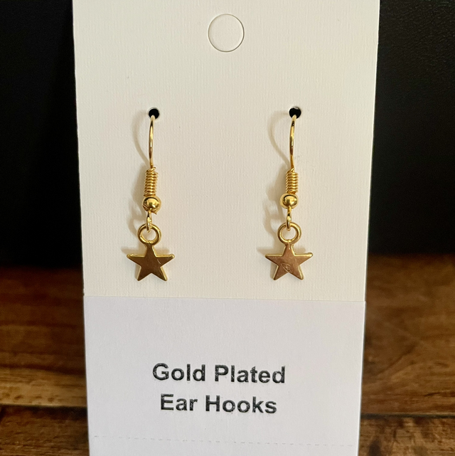 Small Gold star earrings on gold plated ear hooks 