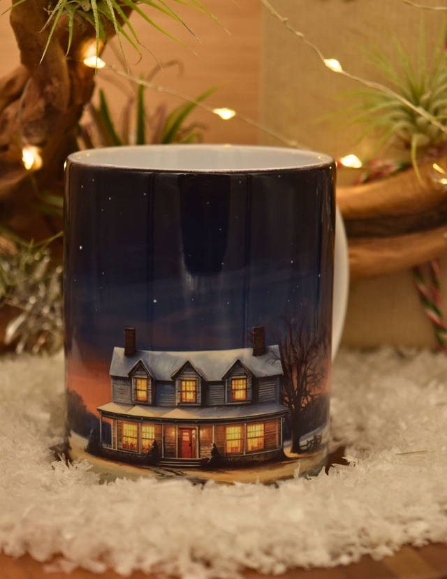 Winter House Christmas Mug – Cosy Home & Tree Under the Stars (310ml)
