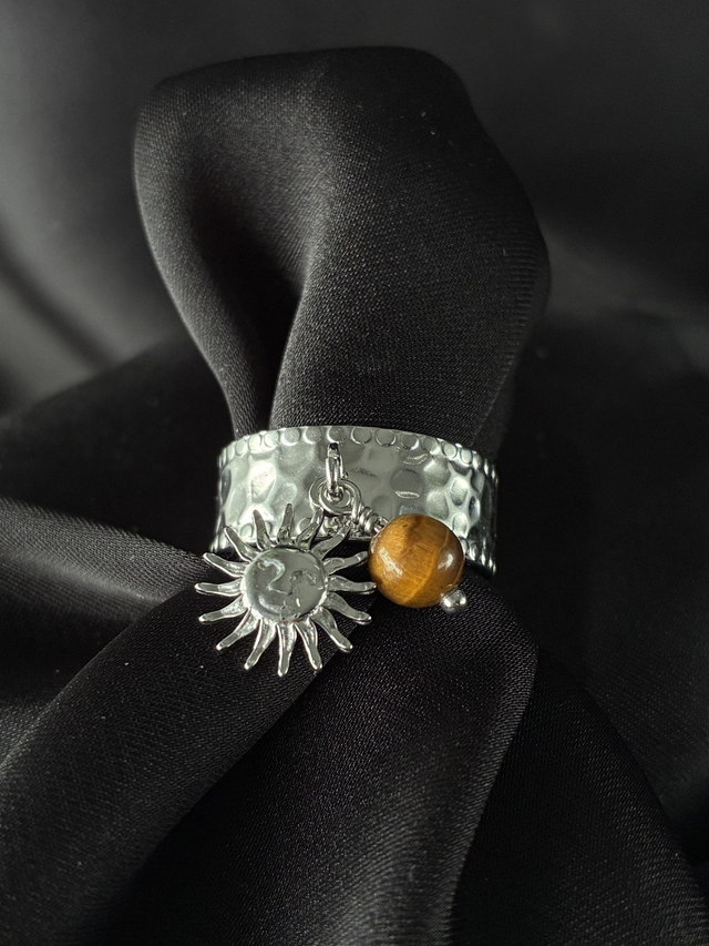 Bague réglable martelée Soleil de Tigre Argenté
