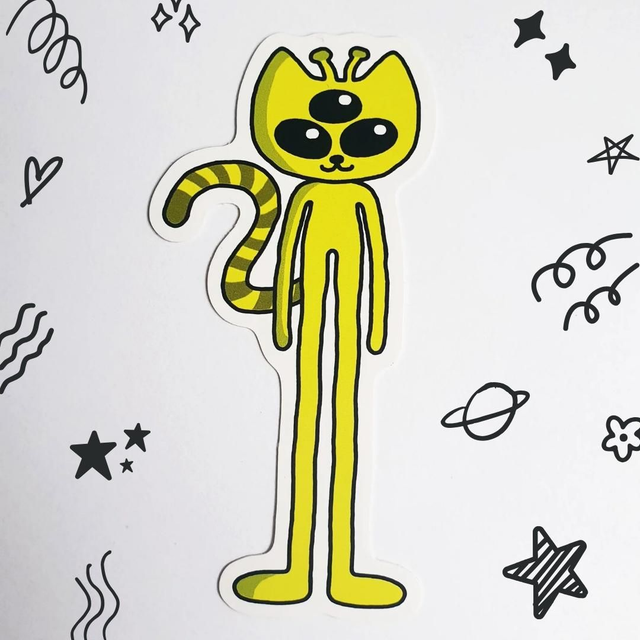 Yellow Alien Cat Sticker