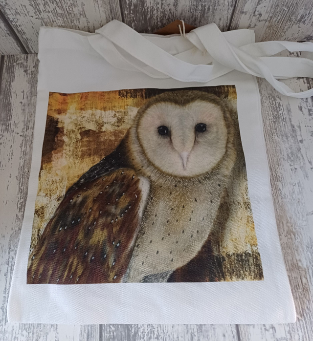 Barn owl cotton tote bag