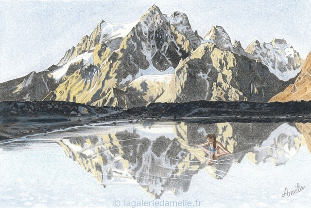 "Le Pelvoux" - tirage 10 x 15 cm + cadre + passe partout