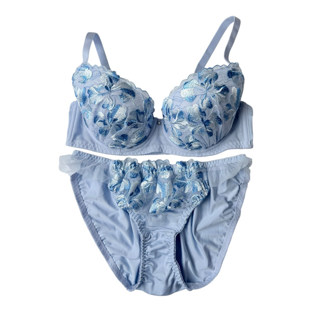 Black Floral Embroidered Japanese Bra + Underwear Set UK 34C    