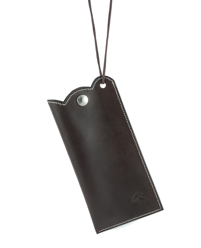 Etui à Lunettes MEGANE avec cordon Marron Foncé Fil Blanc