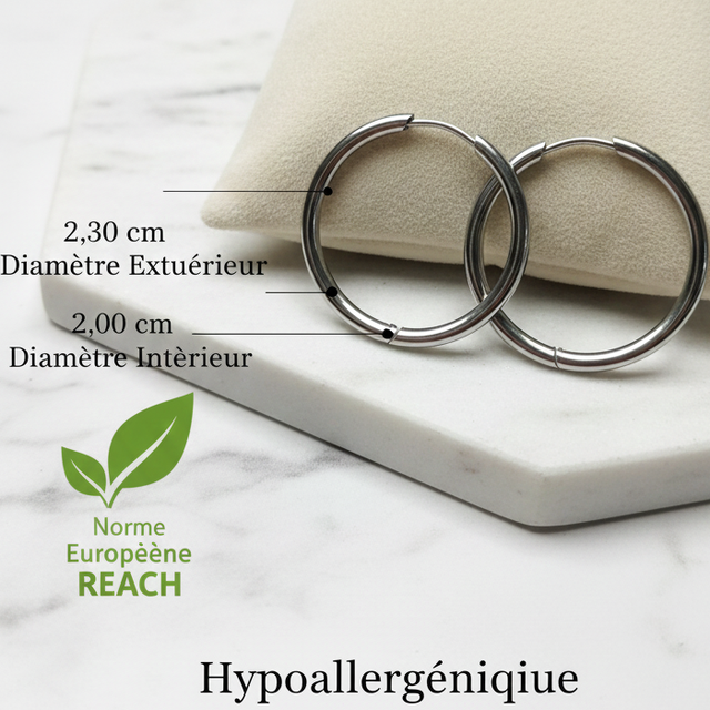 Créoles argentées Éternelles normes REACH