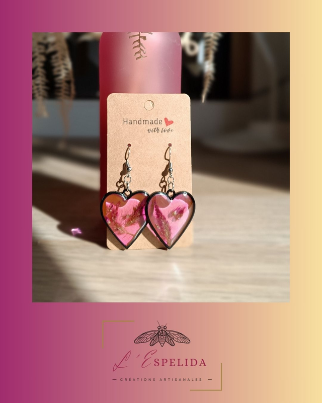 Coeur résine fleurs séchées Noir