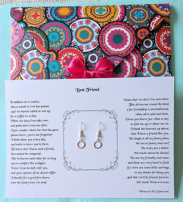 Best Friend Earrings Gift & Poem 