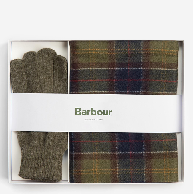Tartan Scarf &amp; Glove Gift Set Classic Olive